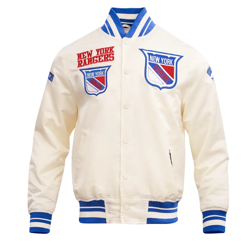 nhl new york rangers retro classic mens rib satin jacket eggshellroyal blue